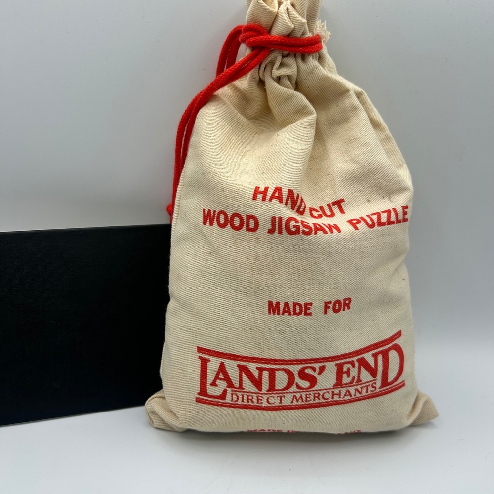 Lands' End Wooden Jigsaw Puzzle Made in England Canvas Holiday Drawstring Bag‎